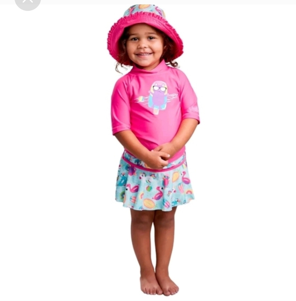 UV Skinz Kids Swim Set Multicolor3-Piece Hat Shirt Skirt UPF 50+